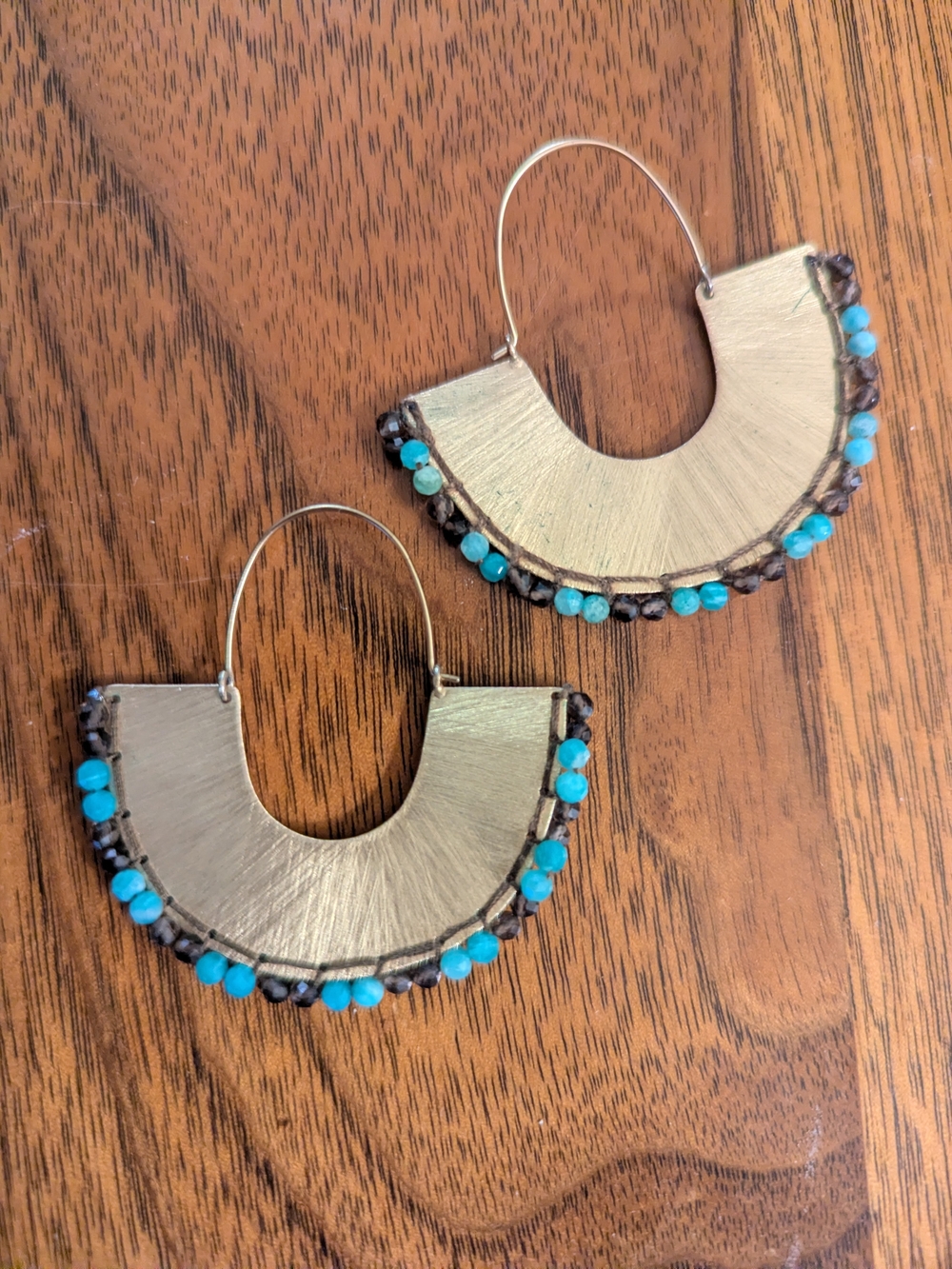 Anthropologie Beaded Crescent Hoop Earrings